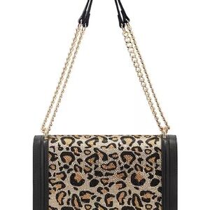 INC International Concepts Leopard Print Shoulder Bag with Gold Chain